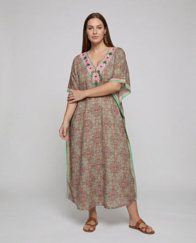 Damen Lockere Boho-Kaftan Leinen Maxikleid