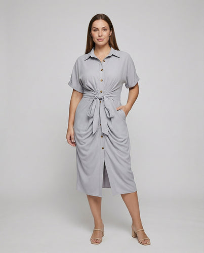 Damen Modische Knoten Mischgewebe Blusenkleid