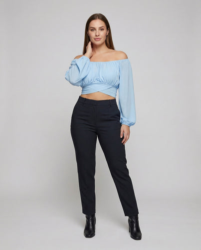 Damen Voluminöse Überkreuz Mischgewebe Carmen-Crop-Top