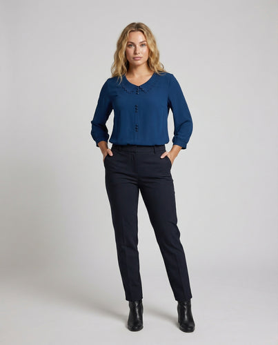 Damen Feminine Zierknopf Viskose Bluse