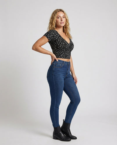 Damen Taillierte Microprint Mischgewebe Kurztop