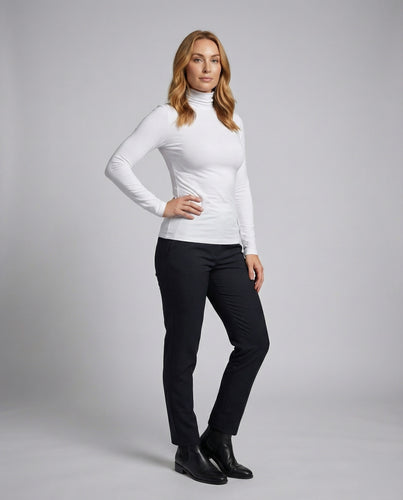 Damen Figurnahe Elastische Jersey Rollkragen-Oberteil