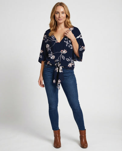 Damen Weite Kimono Satin Wickelbluse