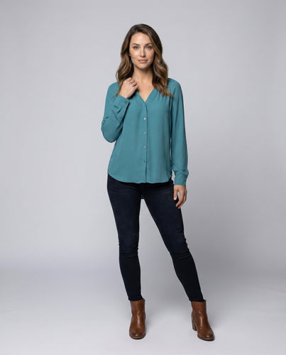 Damen Luftige V-Ausschnitt Crêpe Blusenshirt