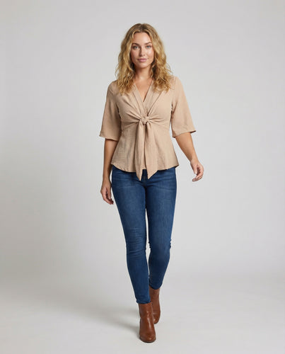 Damen Leichte Geknotete Crinkle Bluse