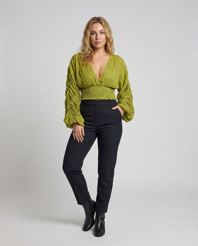 Damen Geraffte Crinkle Mischgewebe Cropped-Bluse