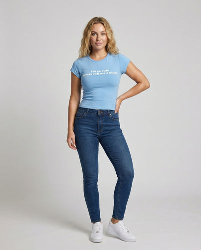 Damen Taillierte Slogan Biobaumwolle Kurzoberteil