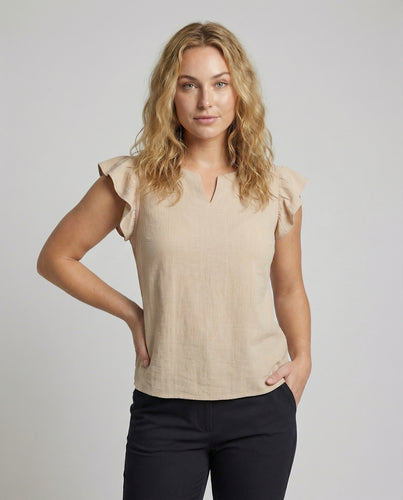 Damen Leichte Rüschenärmel Webware Boxy-Bluse