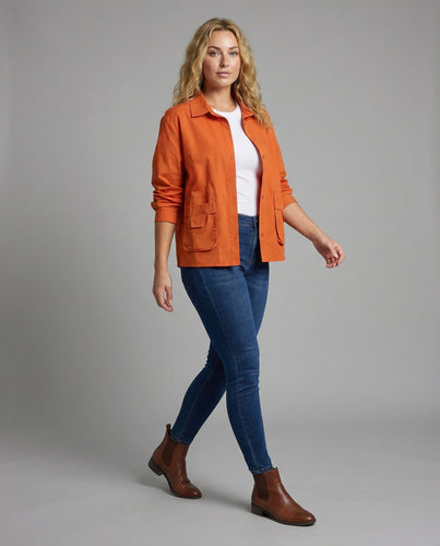 Damen Leichte Geraffte Mischgewebe Overshirt-Jacke