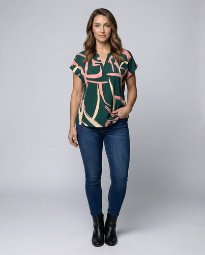 Damen Fließende Grafische Satin Bluse
