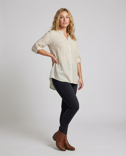 Damen Luftige Verlängerte Leinenmix Tunika-Bluse