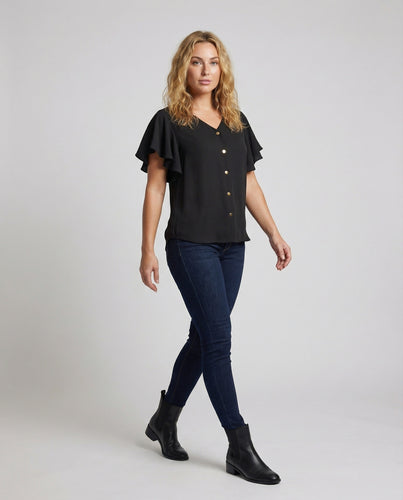 Damen Luftige Crêpe Mischgewebe V-Ausschnitt-Bluse