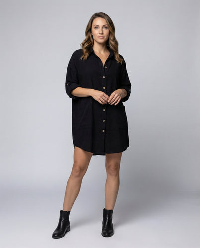 Damen Oversize Hemd Mischgewebe Hemdkleid