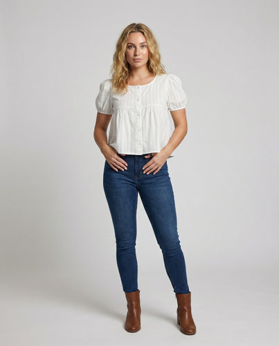 Damen Romantische Dobby-Gewebe Mischgewebe Puffärmel-Bluse