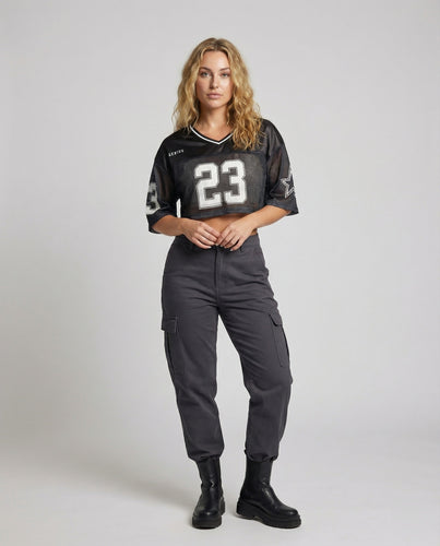 Damen Sportliche Mesh-Einsätze Mischgewebe Trikot-Cropped-Top