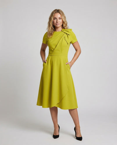 Damen Taillierte Schulterdrapierung Mischgewebe Midikleid