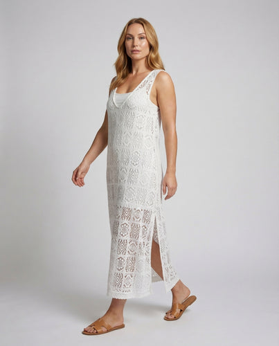 Damen Ärmellose Transparente Spitze Spitzen-Maxikleid
