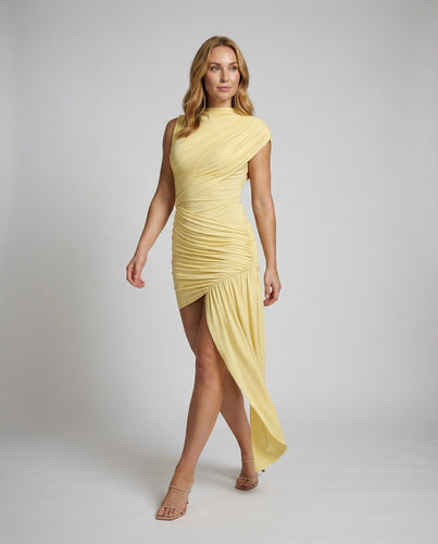 Damen Asymmetrische Schulter Mischgewebe Abendkleid
