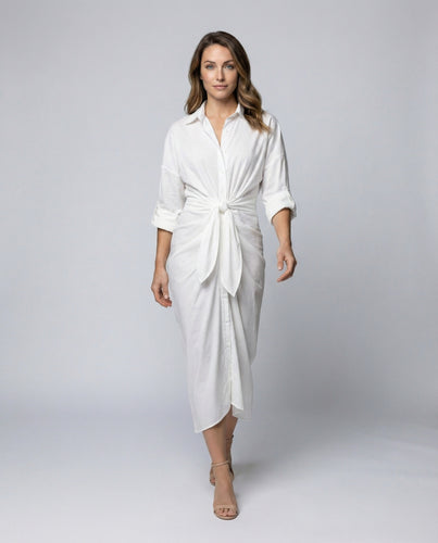 Damen Modische Knotenbund Mischgewebe Blusenmidikleid