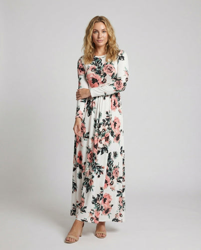 Damen Florale Taillierte Mischgewebe Maxikleid
