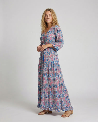 Damen Gestufte Paisley Mischgewebe Boho-Maxikleid