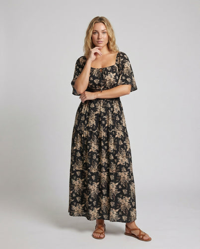 Damen Gesmokte Ausgestellte Mischgewebe Boho-Midikleid