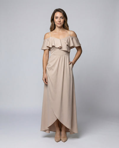 Damen Elegante Spaghettiträger Mischgewebe Maxikleid