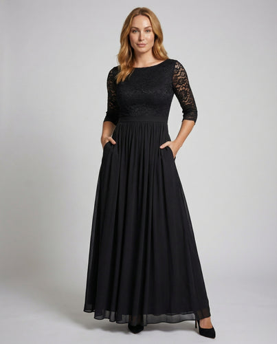 Damen Elegante U-Boot Spitze Spitzen-Abendkleid