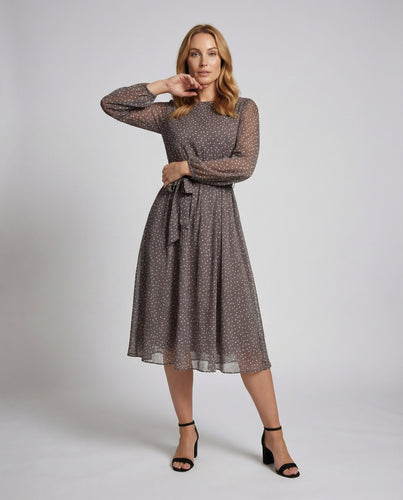 Damen Feminine Pünktchenmuster Chiffon Midikleid