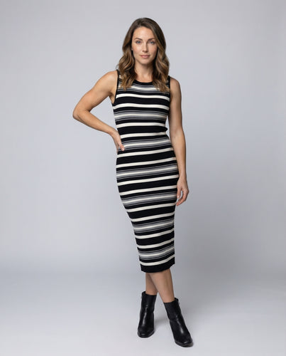 Damen Figurbetonte Gestreifte Ripp Midikleid