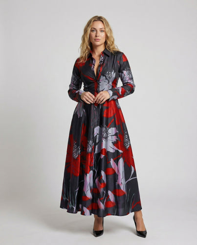 Damen Fließende Godetrock Mischgewebe Maxi-Hemdkleid