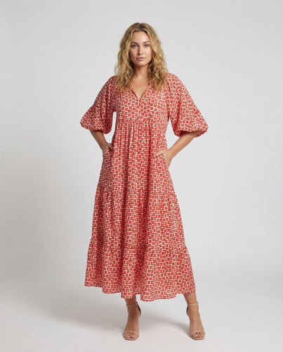 Damen Fließende Minimalprint Mischgewebe Maxi-Kleid