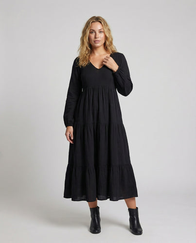 Damen Fließende Gestufte Mischgewebe Maxi-Kleid