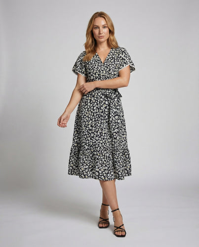 Damen Fließende Gänseblümchen-Print Chiffon Midikleid