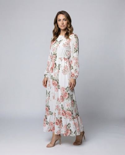 Damen Florale Geraffte Mischgewebe Maxikleid