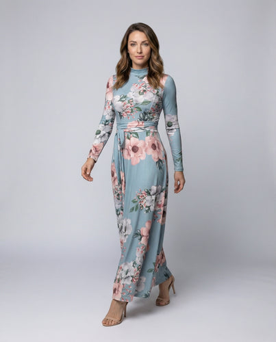 Damen Florale Wickeldrapierung Jersey Maxikleid