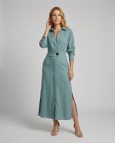 Damen Lässige Leinenoptik Leinenoptik Hemdkleid