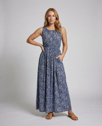 Damen Leichte Plissee-Optik Chiffon Boho-Maxikleid