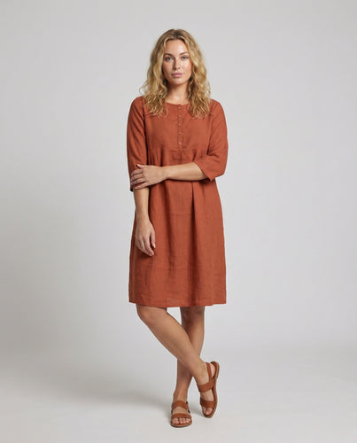 Damen Lockere Leinenoptik Leinenoptik Midikleid