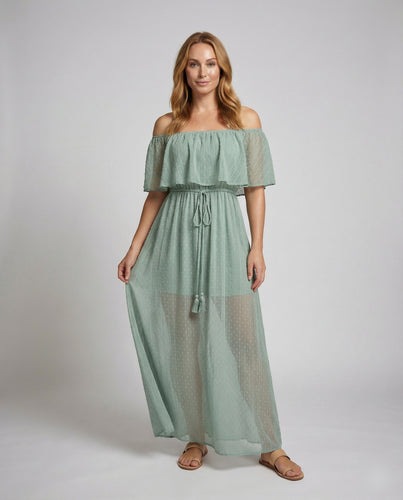 Damen Luftige Dobby-Punktstruktur Chiffon Chiffon-Maxikleid