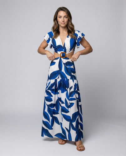 Damen Modische Resort-Stil Mischgewebe Maxikleid