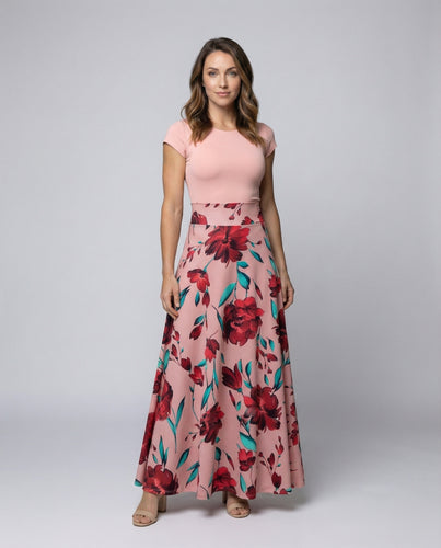 Damen Fließende Florale Jersey-Mischung Maxikleid
