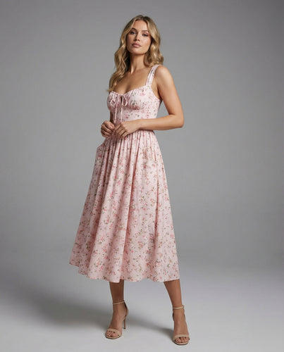 Damen Modische Tellerrock Mischgewebe Midikleid