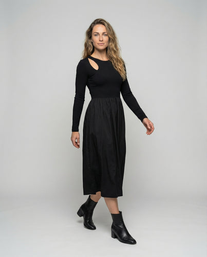 Damen Modische Ripp-Oberteil Mischgewebe Midikleid