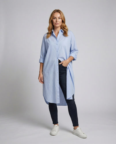 Damen Weite Oversize Mischgewebe Hemdblusen-Maxikleid
