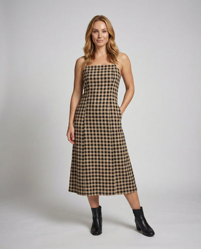 Damen Retro Vichy-Karo Baumwolle Trägerkleid