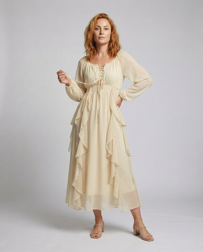 Damen Romantische Lagenvolants Chiffon Boho-Maxikleid