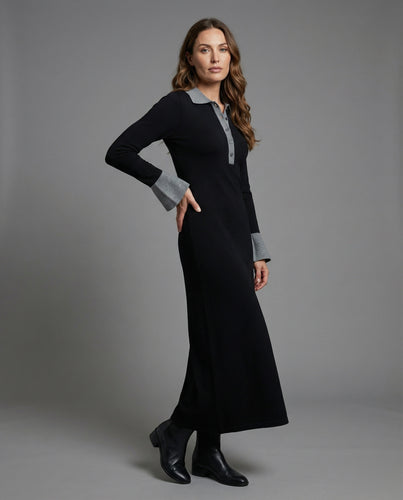 Damen Schmale Polokragen Strick Strick Maxikleid