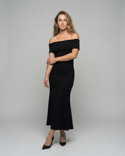 Damen Schmale Carmen-Ausschnitt Mischgewebe Abendkleid