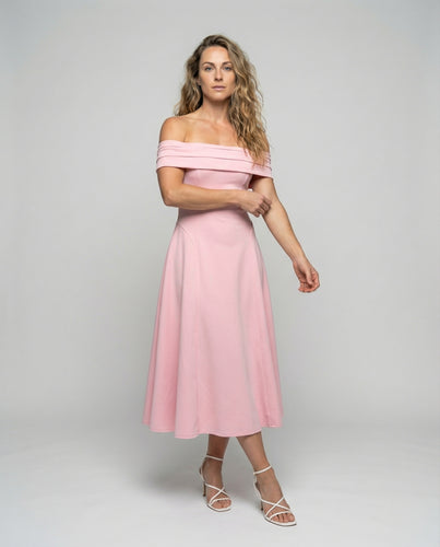 Damen Taillierte Tellerrock Mischgewebe Midi-Kleid